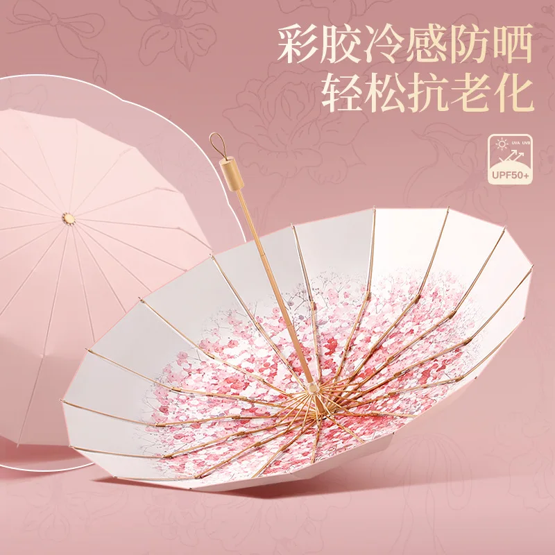 Manual Three-folding Color Coating Umbrella Printed Sunscreen 16 Bone Sunny and Rainy Umbrellas Women's Dual-purpose Parasol
Manual Three-folding Color Coating Umbrella Printed Sunscreen 16 Bone Sunny and Rainy Umbrellas Women's Dual-purpose Parasol