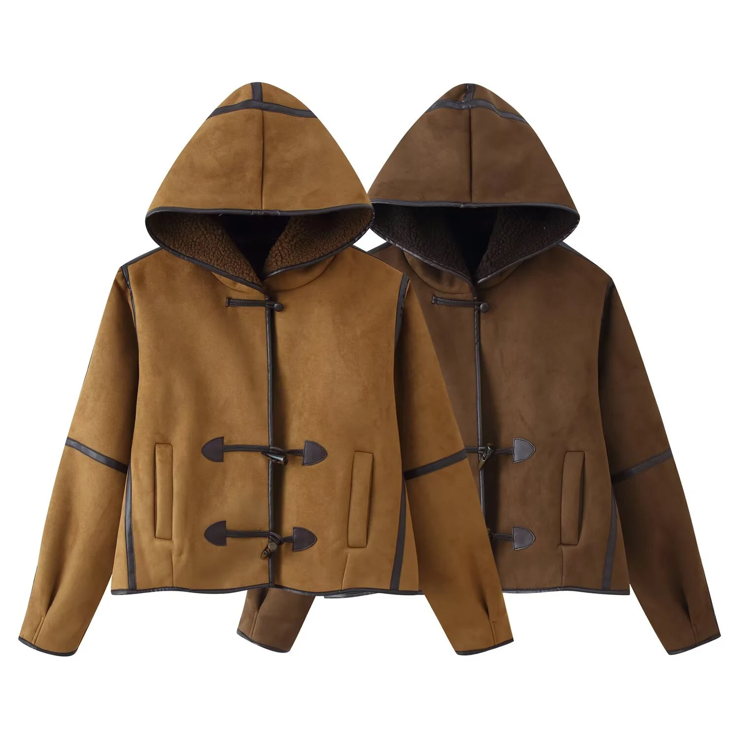 Winter New Product Women's French hooded long sleeved cow horn button suede fur integrated short jacket jacket
Winter New Product Women's French hooded long sleeved cow horn button suede fur integrated short jacket jacket