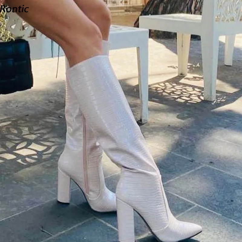 Rontic Women Winter Knee Boots Unisex Crocodile Pattern Chunky Heels Pointed Toe White Yellow Green Pink Shoes US Size 5-15
Rontic Women Winter Knee Boots Unisex Crocodile Pattern Chunky Heels Pointed Toe White Yellow Green Pink Shoes US Size 5-15
