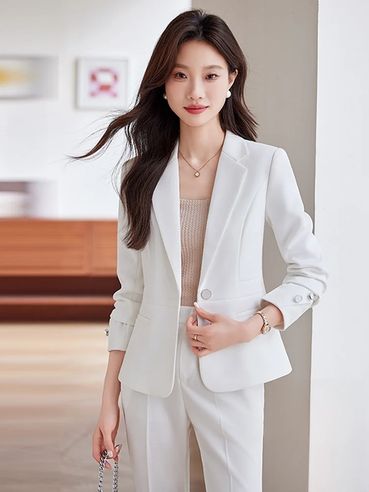 White Suit Set Women's Professional Workwear Spring Autumn Style High Quality Fashionable Button up Polyester Long Sleeve
White Suit Set Women's Professional Workwear Spring Autumn Style High Quality Fashionable Button up Polyester Long Sleeve