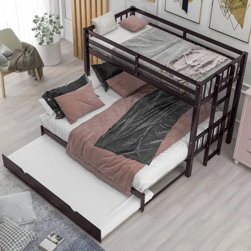 Twin Over Double Twin Bunk Bed with Trundle, Convertible Bottom Bed, Pull-Out Multi-unctional Bunk Bed Can or 4 People, Wooden B
Twin Over Double Twin Bunk Bed with Trundle, Convertible Bottom Bed, Pull-Out Multi-unctional Bunk Bed Can or 4 People, Wooden B