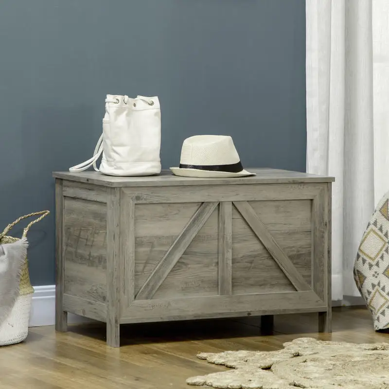 HOMCOM 30" Farmhouse Storage Bench, Lift Top Storage Chest with Safety Hinge to Open Up 100°, Wooden Trunk for Bedroom, Entryway, Living Room, Gray
HOMCOM 30" Farmhouse Storage Bench, Lift Top Storage Chest with Safety Hinge to Open Up 100°, Wooden Trunk for Bedroom, Entryway, Living Room, Gray