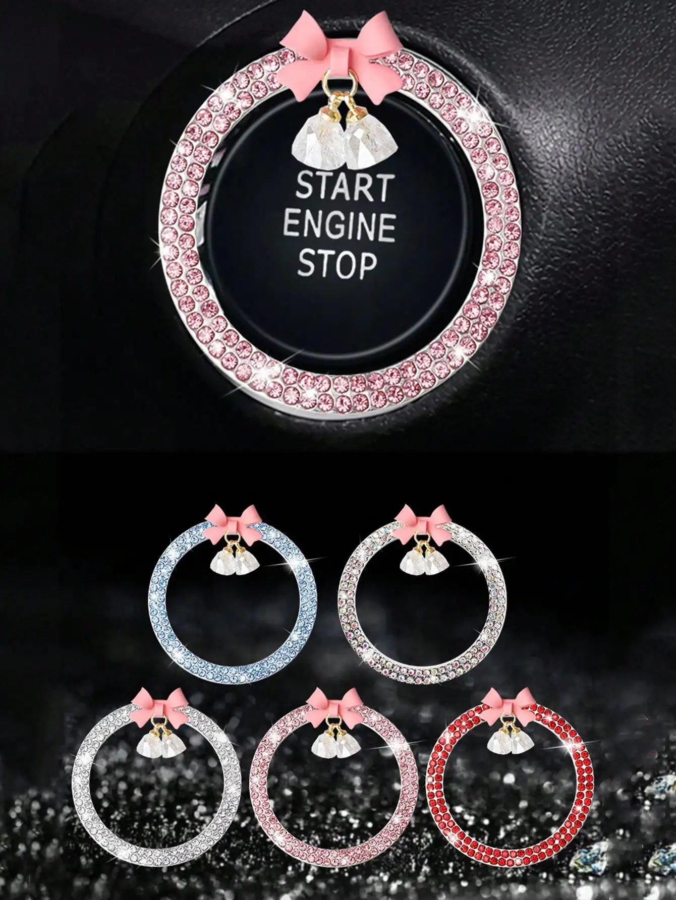 1pc Car One-Key Start Decorative Sticker, Interior Button Embedded With Diamond Bow Crystal Bell Pendant Ignition Ring
1pc Car One-Key Start Decorative Sticker, Interior Button Embedded With Diamond Bow Crystal Bell Pendant Ignition Ring