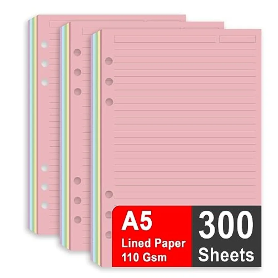 3 Pack A5 Filler Paper, 6 Hole Notebook Refills Paper for 6 Ring Refillable Binder, 110 Gsm 5-Color Loose Leaf Planner Refill P
3 Pack A5 Filler Paper, 6 Hole Notebook Refills Paper for 6 Ring Refillable Binder, 110 Gsm 5-Color Loose Leaf Planner Refill P