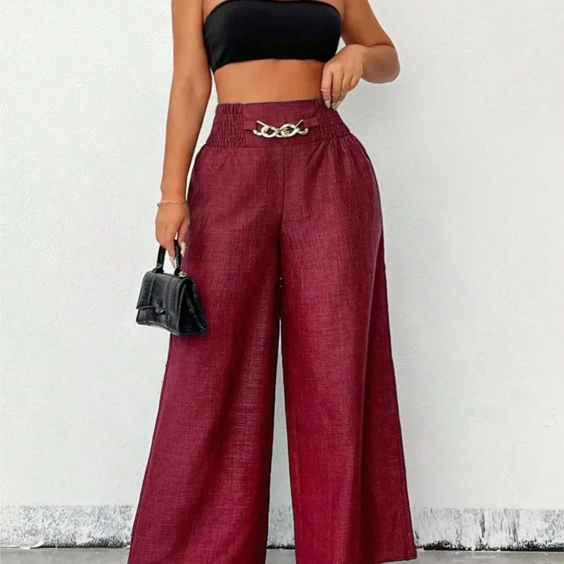 Casual Women High Waist Pants Chain Decor Europe & America Fashion Plain Pocket Design Daily Vacation Women's Wide Leg Trousers
Casual Women High Waist Pants Chain Decor Europe & America Fashion Plain Pocket Design Daily Vacation Women's Wide Leg Trousers