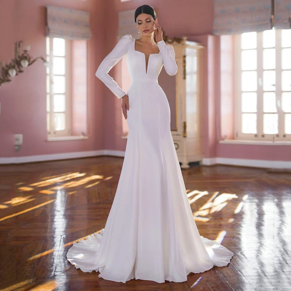 Sirene Customized Mermaid Wedding Dress Long Sleeve Bow Backless Spandex Bride Gown With Detachable Train vestido de noiva
Sirene Customized Mermaid Wedding Dress Long Sleeve Bow Backless Spandex Bride Gown With Detachable Train vestido de noiva