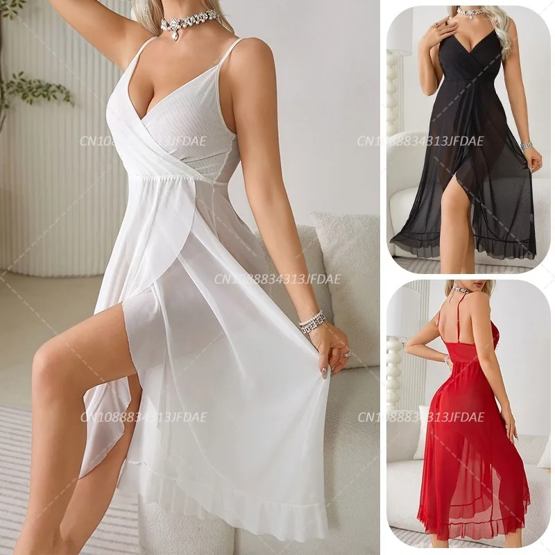 Sexy Lace Perspective Underwear Set Breast Gathering Chiffon Mesh Nightdress Seductive Silk Pajamas Underwear For Women
Sexy Lace Perspective Underwear Set Breast Gathering Chiffon Mesh Nightdress Seductive Silk Pajamas Underwear For Women