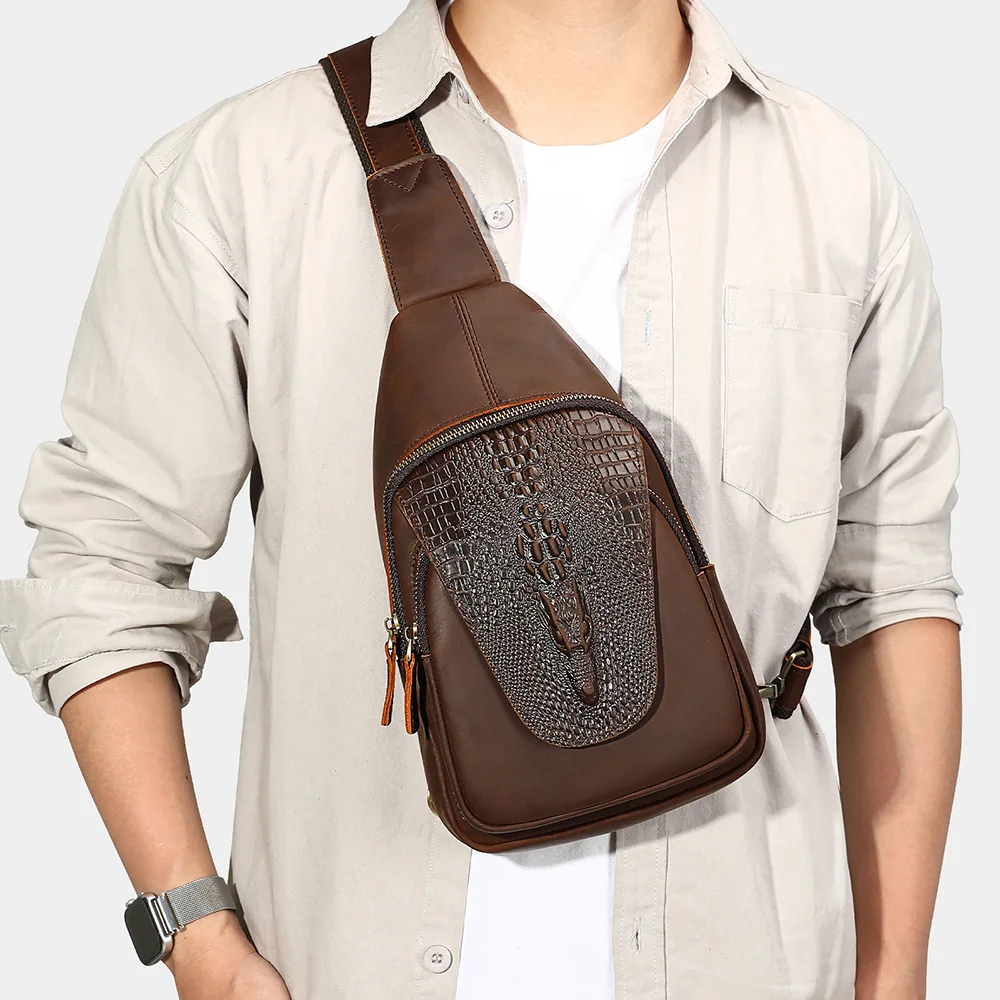 Retro Crocodile Pattern Men Chest Bag Top Grain Cowhide Single Shoulder Crossbody Bag
Retro Crocodile Pattern Men Chest Bag Top Grain Cowhide Single Shoulder Crossbody Bag