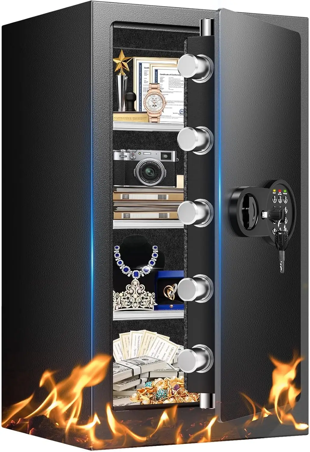 7.5 Cubic Feet Home Safe Box with 3-Removable Shelf,FireSafe with Digital Keypad, Smart Alarm and Silent Mode, Fire Proof Safe
7.5 Cubic Feet Home Safe Box with 3-Removable Shelf,FireSafe with Digital Keypad, Smart Alarm and Silent Mode, Fire Proof Safe