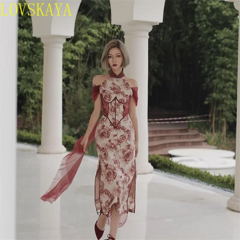 Summer Women's Retro Chinese Traditional Slim Fit Flower Print Off The Shoulder Slim Fit Dress Party Performance Dance Dress
Summer Women's Retro Chinese Traditional Slim Fit Flower Print Off The Shoulder Slim Fit Dress Party Performance Dance Dress