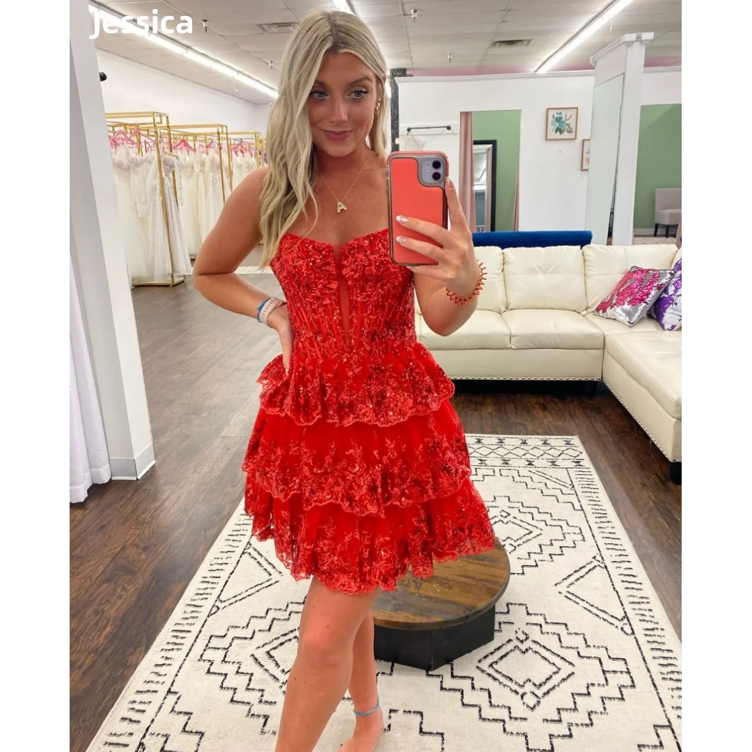 Jessica Sweet Red Wedding Dress Glitter Sequins Multi-layer Princess Prom Dresses Off-shoulder Short Bespoke Occasion Dresses
Jessica Sweet Red Wedding Dress Glitter Sequins Multi-layer Princess Prom Dresses Off-shoulder Short Bespoke Occasion Dresses