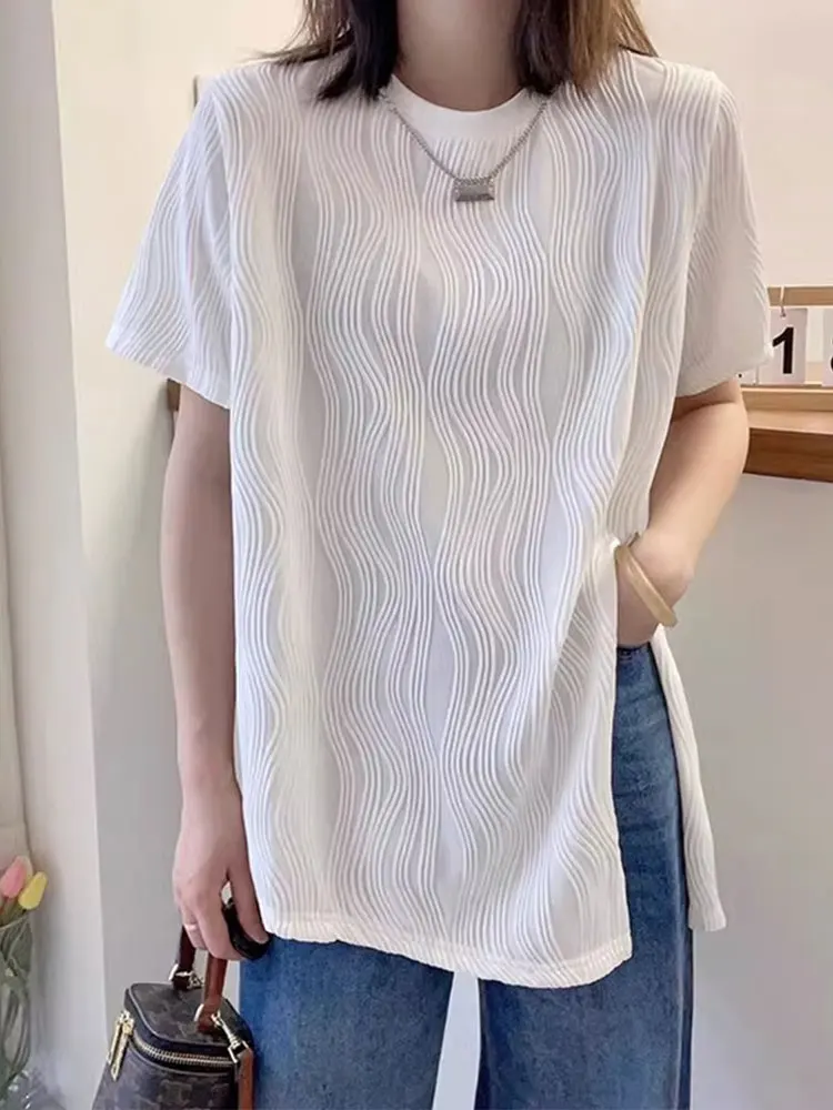 High-End European Summer 2025 round Ne ort Sve T-irt Pure Cotton Base irt Asymmetrical Hemline Korean Sle Commute
High-End European Summer 2025 round Ne ort Sve T-irt Pure Cotton Base irt Asymmetrical Hemline Korean Sle Commute