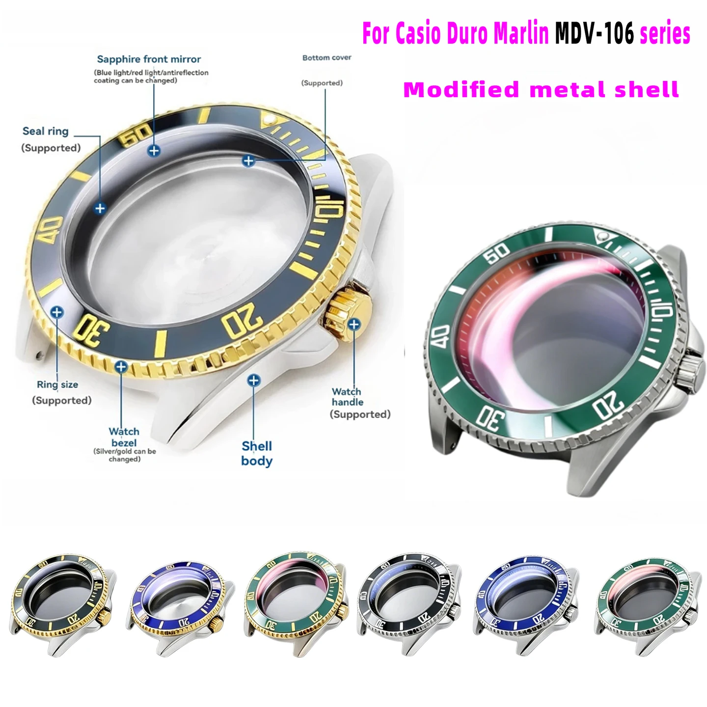 Modified metal shell For Casio Duro Marlin MDV-106 series Glossy Stainless Steel Mod Kit Sapphire Glass Ceramic Bezel Case Parts
Modified metal shell For Casio Duro Marlin MDV-106 series Glossy Stainless Steel Mod Kit Sapphire Glass Ceramic Bezel Case Parts