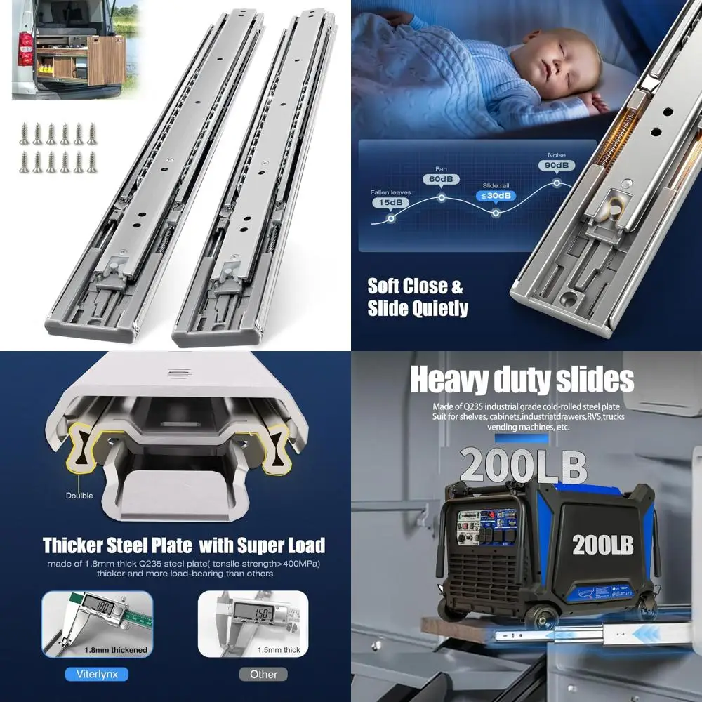 Высокопрочные направляющие для кухонных шкафов и ящиков для инструментов, грузоподъемность 200 фунтов, длина 18 дюймов, с шарикоподшипниками и механизмом плавного закрывания
Высокопрочные направляющие для кухонных шкафов и ящиков для инструментов, грузоподъемность 200 фунтов, длина 18 дюймов, с шарикоподшипниками и механизмом плавного закрывания