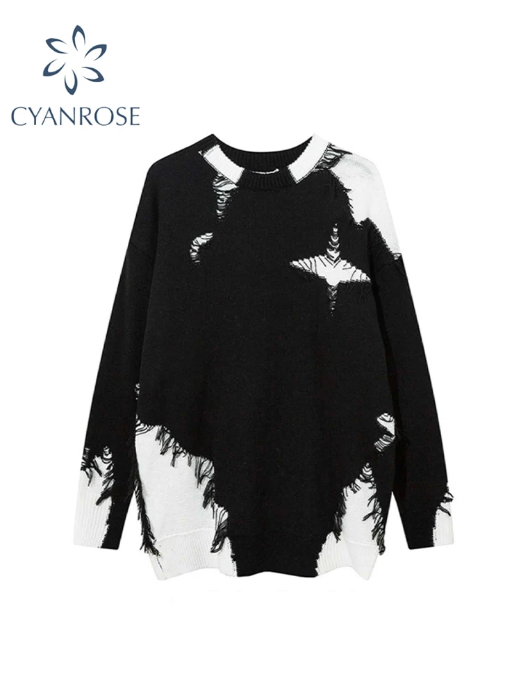 Women's Black Gothic Two-tone Pullover Knitted Sweater Harajuku Aesthetic Y2k O-Neck Sweaters Vintage 2000s Clothes Autumn 2024
Women's Black Gothic Two-tone Pullover Knitted Sweater Harajuku Aesthetic Y2k O-Neck Sweaters Vintage 2000s Clothes Autumn 2024