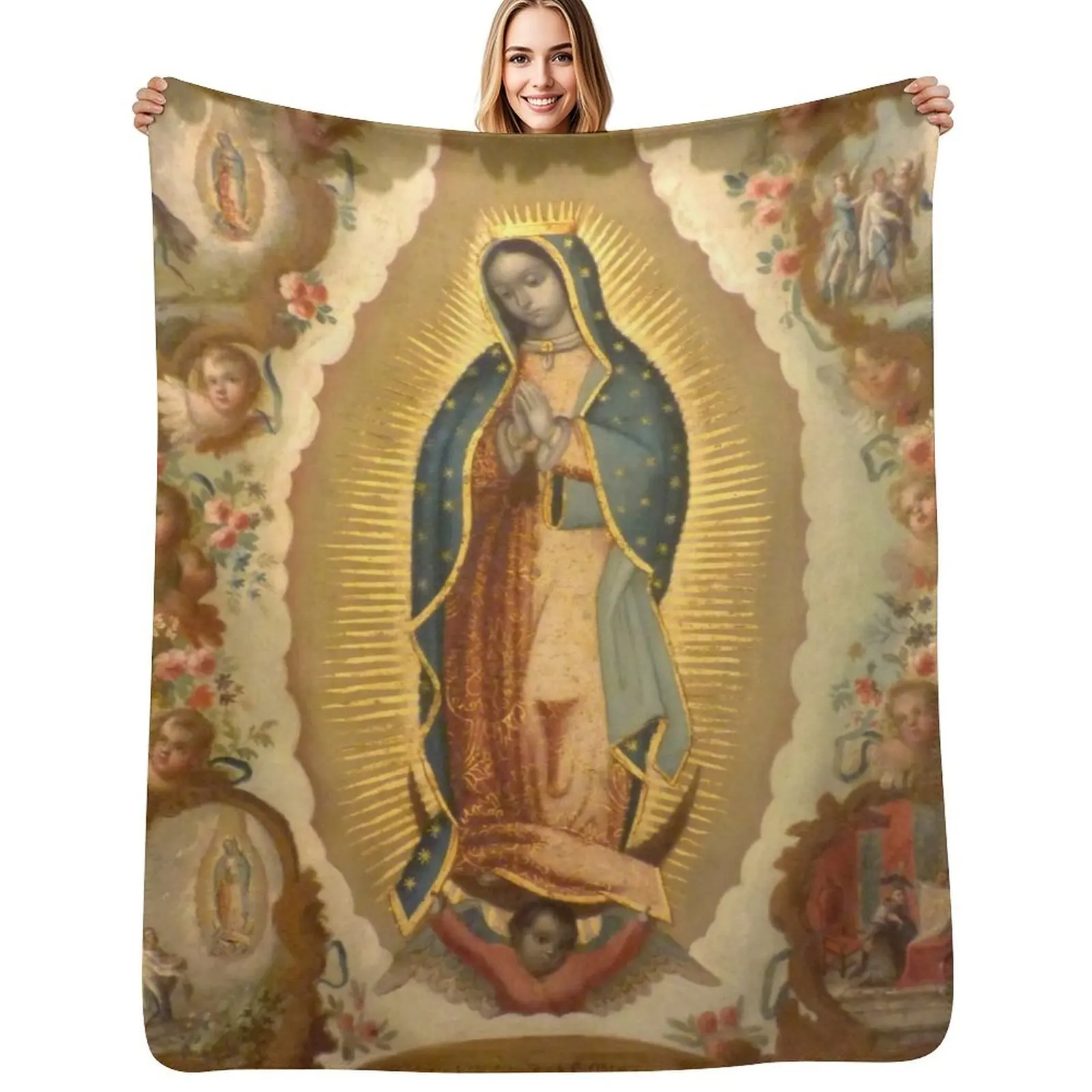 Virgin of Guadalupe with the four apparitions by Juan de Sáenz Throw Blanket Flannel Fleece Soft Warm Throw Blanket
Virgin of Guadalupe with the four apparitions by Juan de Sáenz Throw Blanket Flannel Fleece Soft Warm Throw Blanket