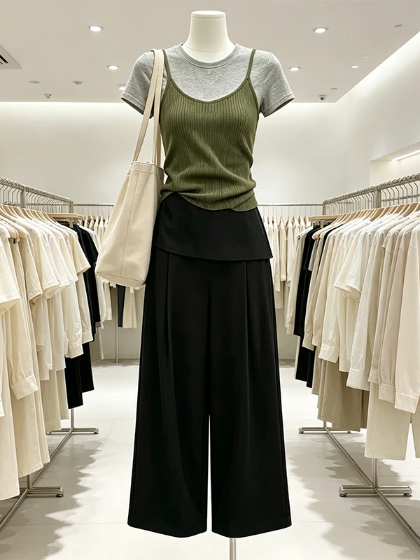 Large Size Women's Summer Color Block Wide Leg Pants Two-Piece Set Casual High Waist Commuter Style Short Sleeve round Neck
Large Size Women's Summer Color Block Wide Leg Pants Two-Piece Set Casual High Waist Commuter Style Short Sleeve round Neck