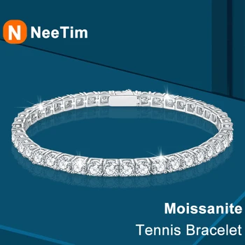 NeeTim 모이사나이트 테니스 팔찌, 정품 s925 스털링 실버 랩 다이아몬드 팔찌, GRA를 가진 남녀공용, 3mm, 4mm, 5mm, 6.5mm