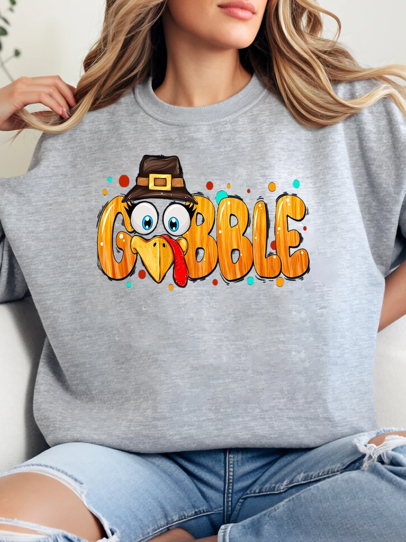 Gobble Turkey Pilgrim Hat с принтом на День Благодарения, женский повседневный осенне-зимний наряд, серый, большие размеры
Gobble Turkey Pilgrim Hat с принтом на День Благодарения, женский повседневный осенне-зимний наряд, серый, большие размеры