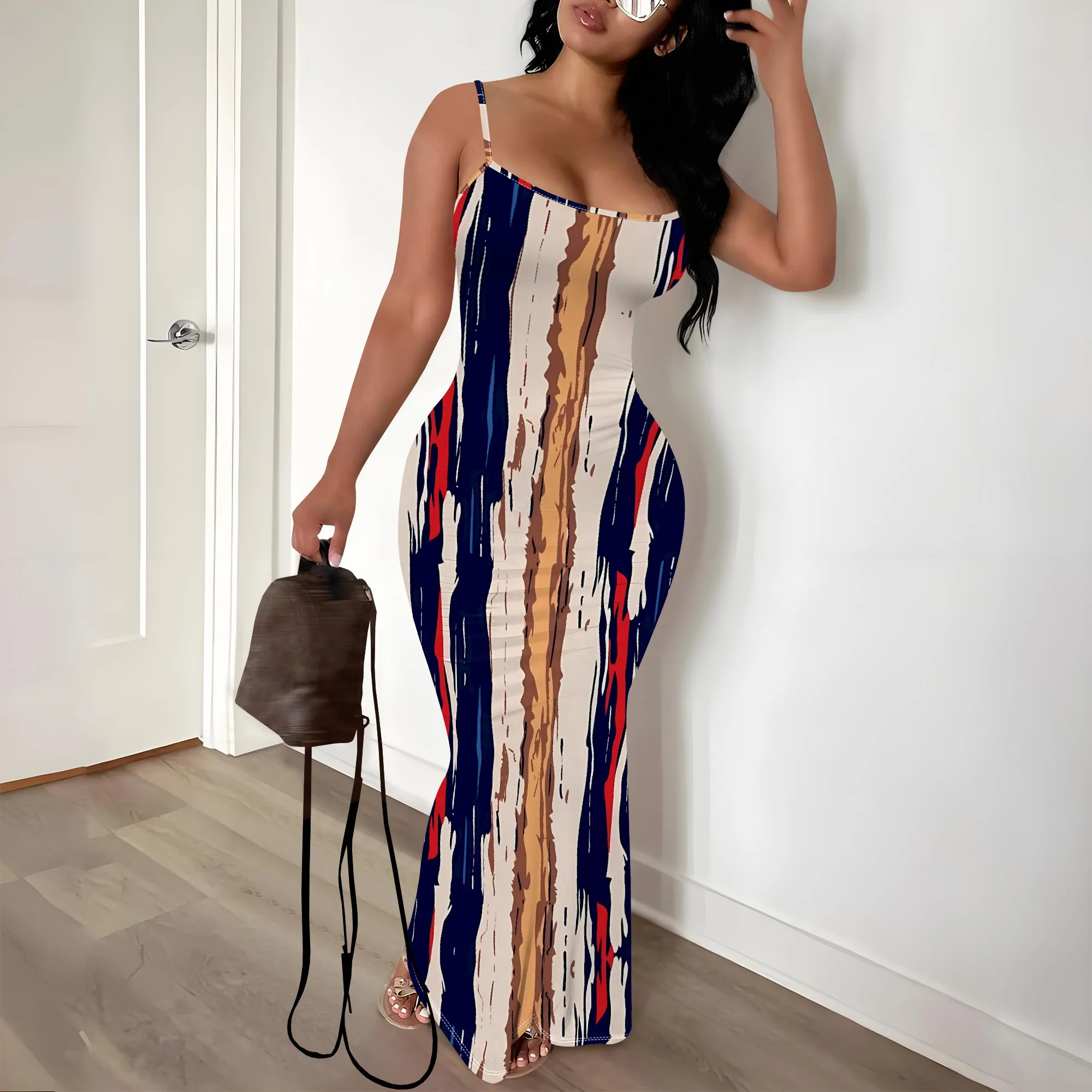 Nupusa Abstract Stripe Print Dress for Women Regular Size Summer Casual Spaghetti Strap Maxi Dress
Nupusa Abstract Stripe Print Dress for Women Regular Size Summer Casual Spaghetti Strap Maxi Dress