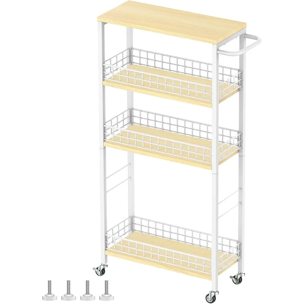 Slim Storage Cart, 4-Tier Rolling Kitchen Utility Cart White Narrow Laundry Storage Cart on Wheels and Wood Table Top
Slim Storage Cart, 4-Tier Rolling Kitchen Utility Cart White Narrow Laundry Storage Cart on Wheels and Wood Table Top