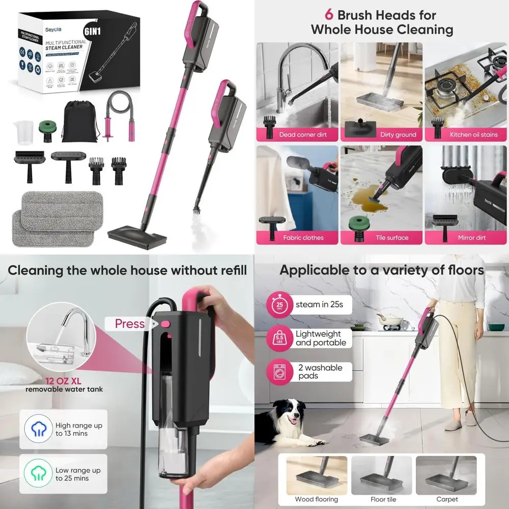 Multi-Function Steam Mop for Home Cleaning - 6-in-1 Attachments for Floors, Clothes, and More
Multi-Function Steam Mop for Home Cleaning - 6-in-1 Attachments for Floors, Clothes, and More