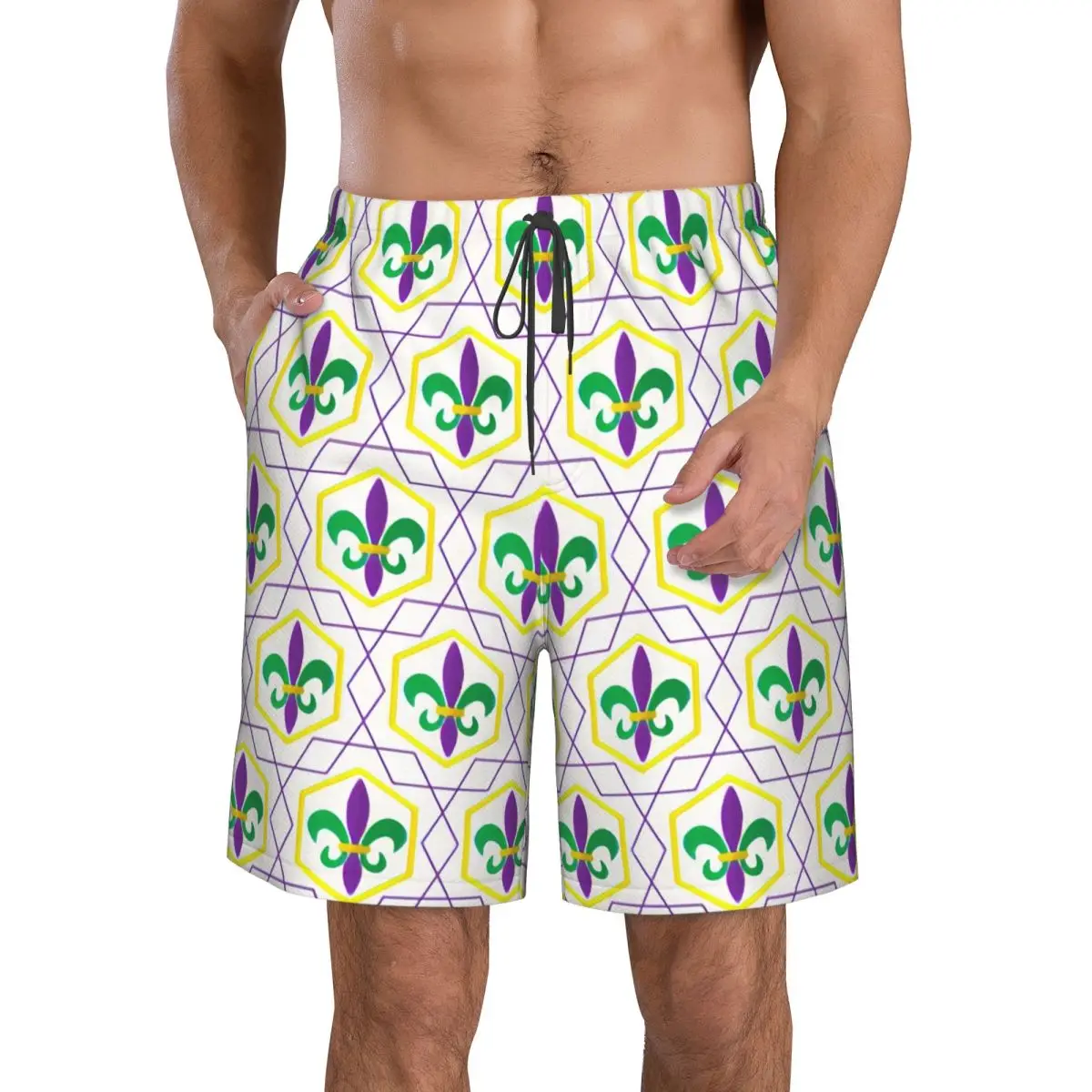 Men's Swim Trunk Mardi Gras Fleur De Lis Pattern Quick Dry Beach Shorts with Pockets Beach Pants Swimsuit
Men's Swim Trunk Mardi Gras Fleur De Lis Pattern Quick Dry Beach Shorts with Pockets Beach Pants Swimsuit