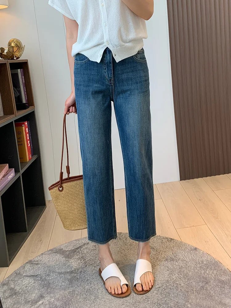 High Waist Slim Fit Casual Nine-Tenths Straight Leg Jeans Breathable Thin Summer Commute Simple Frayed Uni Crispirit
High Waist Slim Fit Casual Nine-Tenths Straight Leg Jeans Breathable Thin Summer Commute Simple Frayed Uni Crispirit