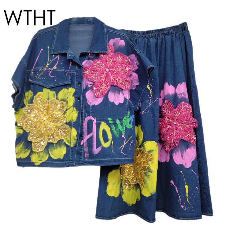 WTHT модный женский костюм с цветочным принтом и буквенным принтом, джинсовая футболка с эластичной юбкой трапециевидной формы с высокой талией, женский комплект 202, лето 1LS1851
WTHT модный женский костюм с цветочным принтом и буквенным принтом, джинсовая футболка с эластичной юбкой трапециевидной формы с высокой талией, женский комплект 202, лето 1LS1851