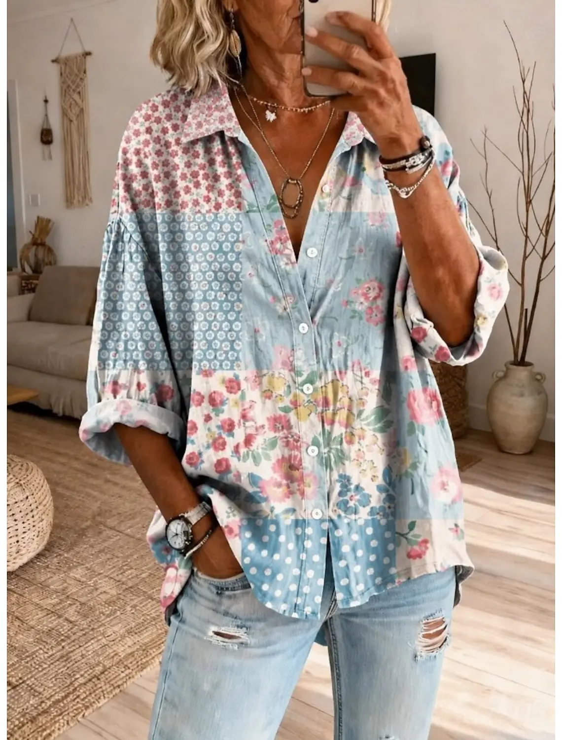 Women's Collar Long Sleeve Vintage Floral Print Shirt with Buttons, Casual Daily Work Tops for Spring Summer Tropical Style
Women's Collar Long Sleeve Vintage Floral Print Shirt with Buttons, Casual Daily Work Tops for Spring Summer Tropical Style
