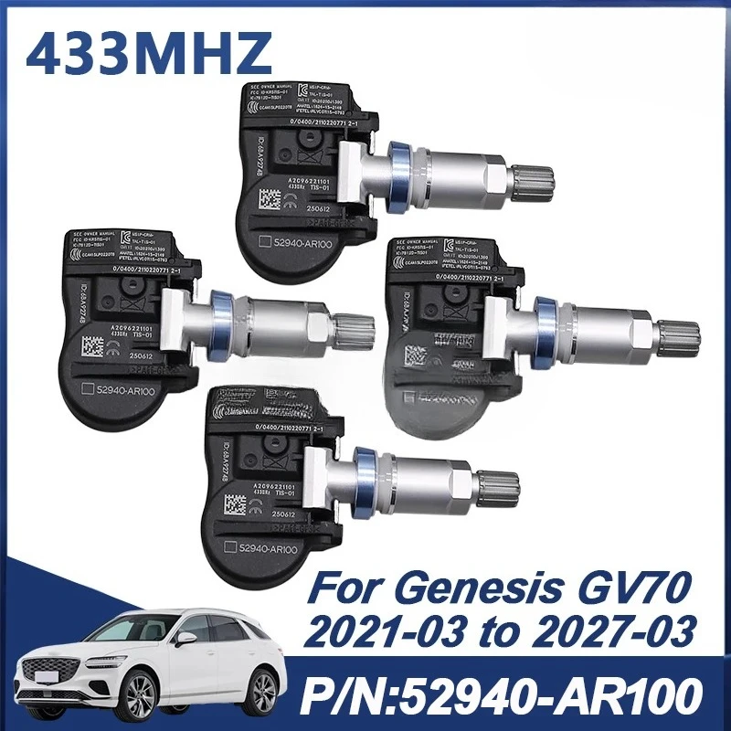 1/4 шт. 433 МГц 52940-AR100 датчик давления в шинах датчик TPMS для Genesis GV70 2021-03 до 2027-03
1/4 шт. 433 МГц 52940-AR100 датчик давления в шинах датчик TPMS для Genesis GV70 2021-03 до 2027-03