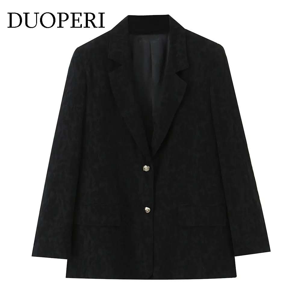 DUOPERI Women Fashion Solid Single Breasted Blazer Notched Neck Long Sleeves Female Elegance Chic Office Lady Outfits
DUOPERI Women Fashion Solid Single Breasted Blazer Notched Neck Long Sleeves Female Elegance Chic Office Lady Outfits