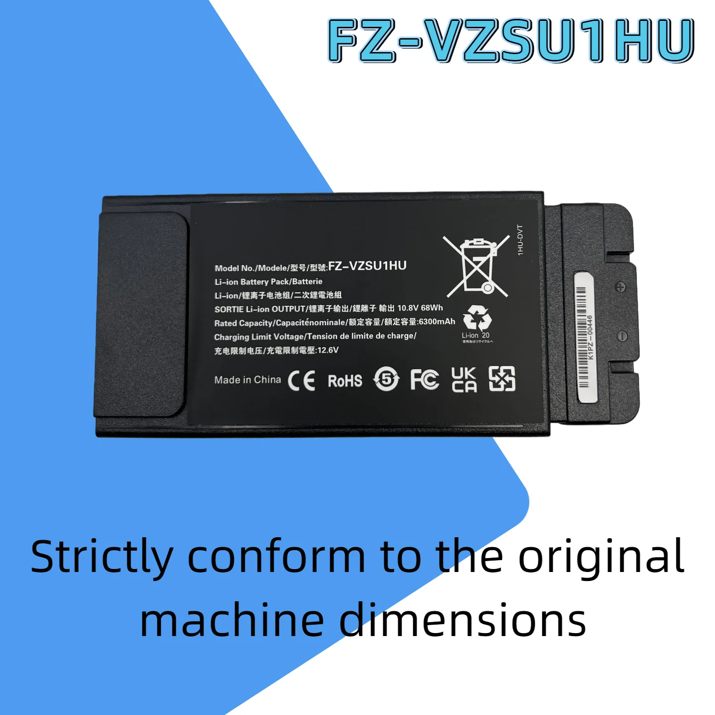 10.8V 68Wh FZ-VZSU1HU Laptop Battery For Panasonic TOUGHBOOK FZ-55 Mk1 and Mk2 models 6300mAh Free Tools+13 months Warranty
10.8V 68Wh FZ-VZSU1HU Laptop Battery For Panasonic TOUGHBOOK FZ-55 Mk1 and Mk2 models 6300mAh Free Tools+13 months Warranty