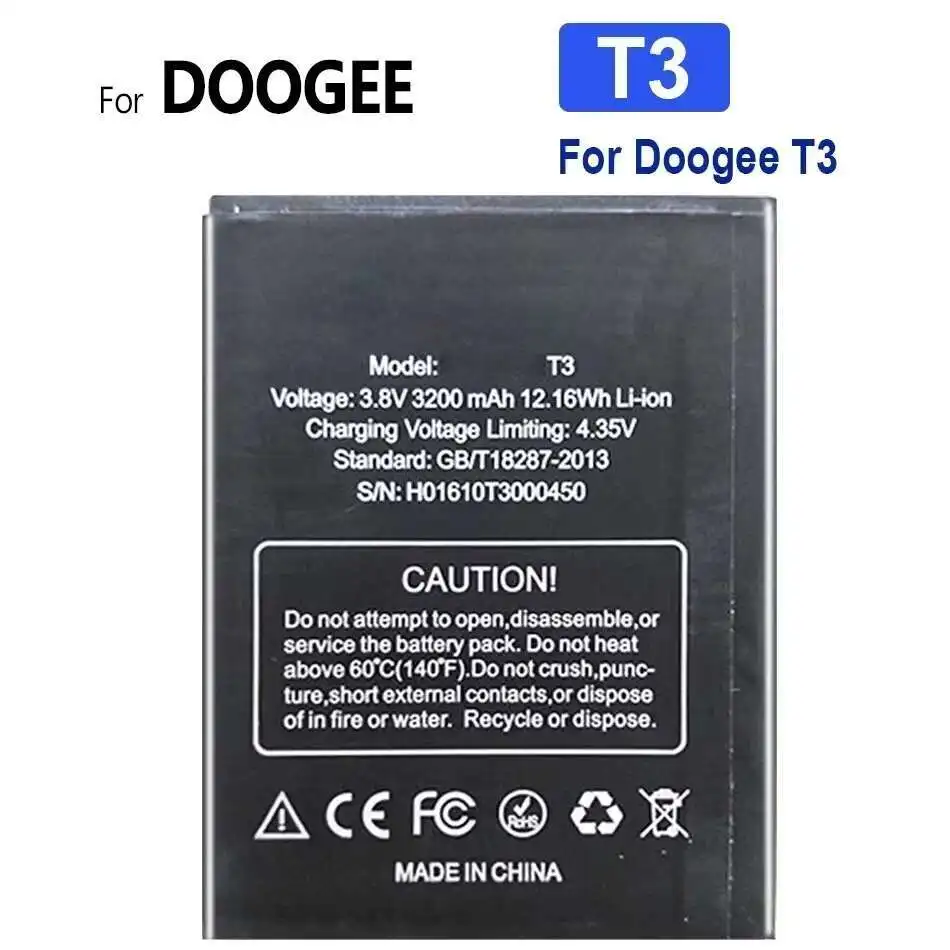 Аккумулятор для мобильного телефона емкостью 3200 мАч для Doogee T3, хорошая низкотемпературная работа
Аккумулятор для мобильного телефона емкостью 3200 мАч для Doogee T3, хорошая низкотемпературная работа