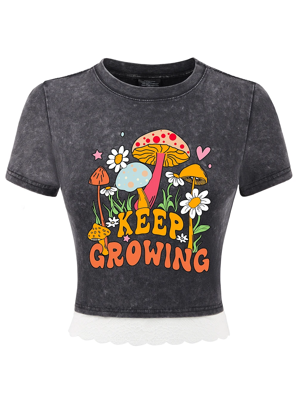 Keep Growing Mushrooms Cotton Crop Tops Womens Summer All-Math Lace Hem Washed T-Shirts Distressed O-Neck Tees Casual Clothes
Keep Growing Mushrooms Cotton Crop Tops Womens Summer All-Math Lace Hem Washed T-Shirts Distressed O-Neck Tees Casual Clothes