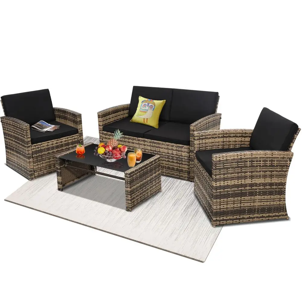 4Piece Patio Furniture Set, Wicker Outdoor Rattan Sectional Sofa with Cushions and Glass Table, AllWeather Outdoor Conversation
4Piece Patio Furniture Set, Wicker Outdoor Rattan Sectional Sofa with Cushions and Glass Table, AllWeather Outdoor Conversation