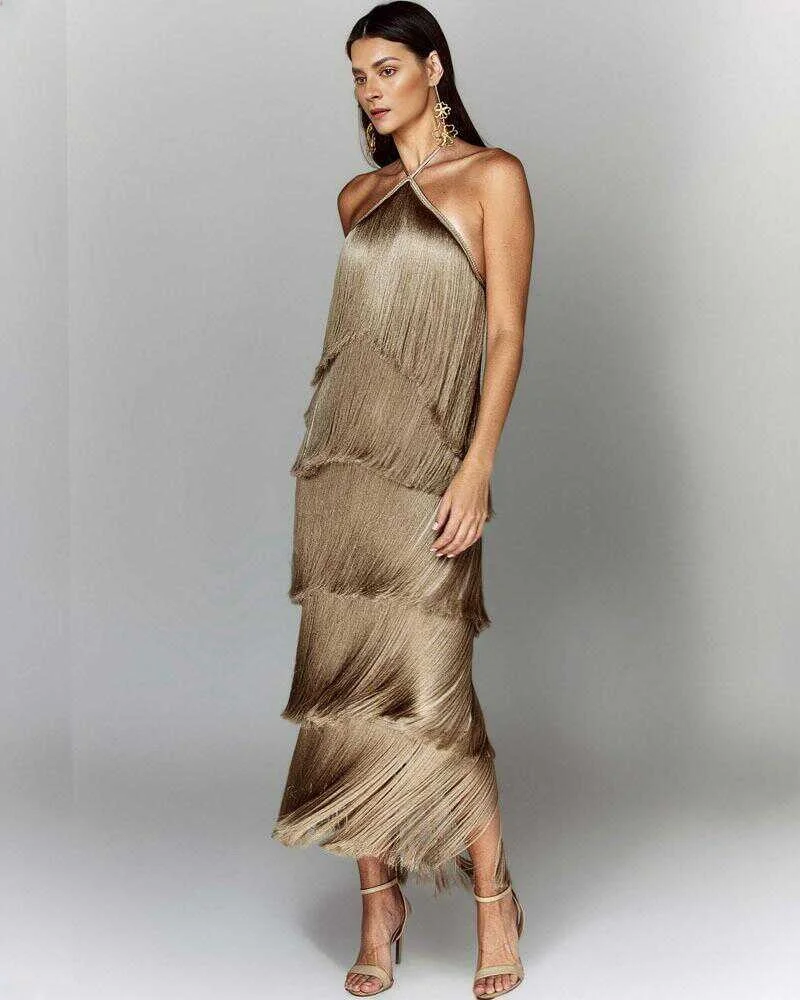 Sexy Tassel Trim Backless Women's Dress Hanging Neck Evening Gown Street Style Midi Waist Spring Summer Autumn Long Skirt
Sexy Tassel Trim Backless Women's Dress Hanging Neck Evening Gown Street Style Midi Waist Spring Summer Autumn Long Skirt