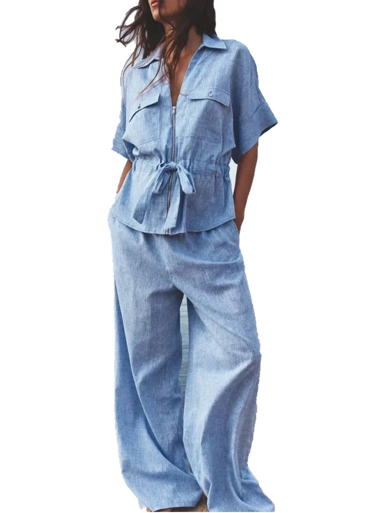 FDEY European and American style summer new women's fashion trend solid color linen blend waist shirt mid-waist trousers suit 
FDEY European and American style summer new women's fashion trend solid color linen blend waist shirt mid-waist trousers suit