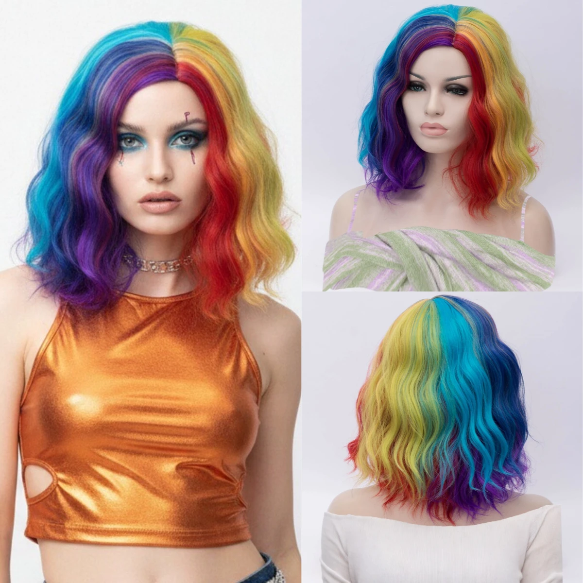 Synthetic Wigs Short Bob Cut Rainbow Color Wigs For Woman Daily Holiday Parties And Halloween Used Role-Playing Heat Resistant
Synthetic Wigs Short Bob Cut Rainbow Color Wigs For Woman Daily Holiday Parties And Halloween Used Role-Playing Heat Resistant