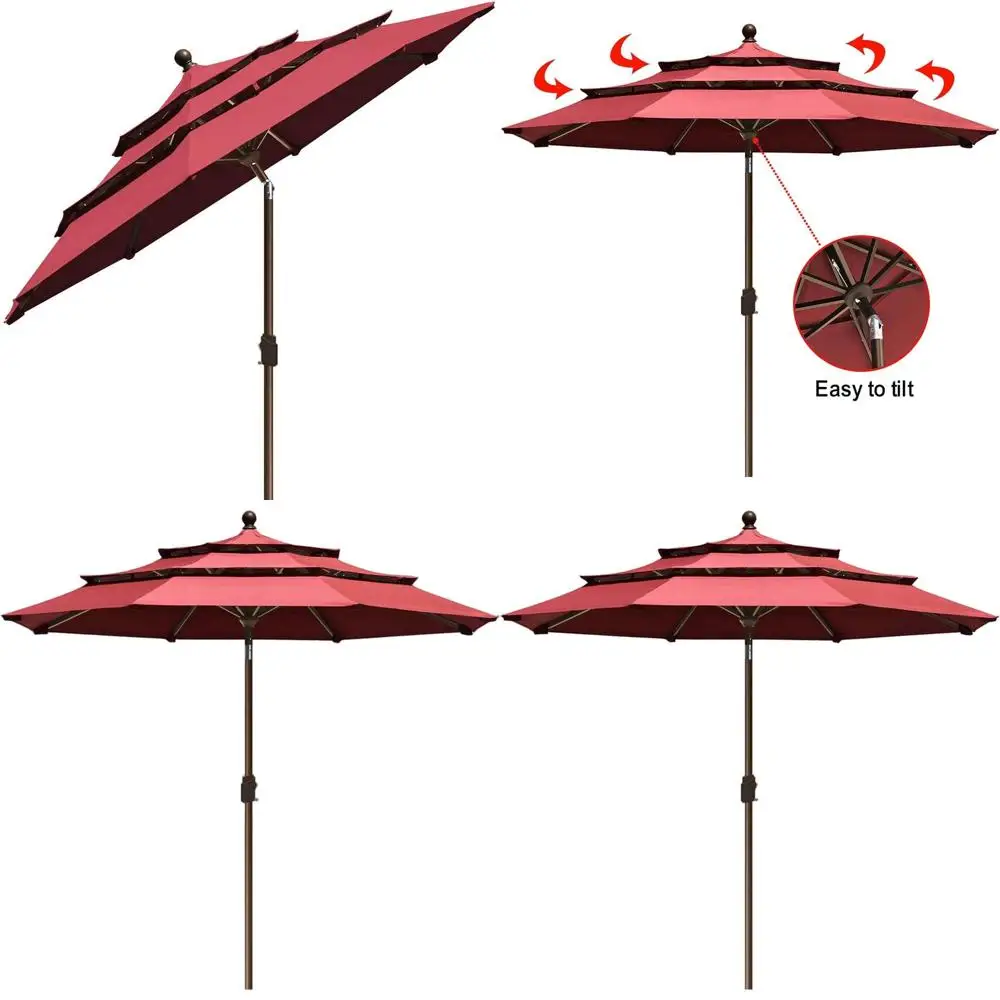Солнцезащитный зонт для патио, 9 футов, 3-уровневый, с вентиляцией, устойчивый к выцветанию на 10 лет, цвет бордовый
Солнцезащитный зонт для патио, 9 футов, 3-уровневый, с вентиляцией, устойчивый к выцветанию на 10 лет, цвет бордовый
