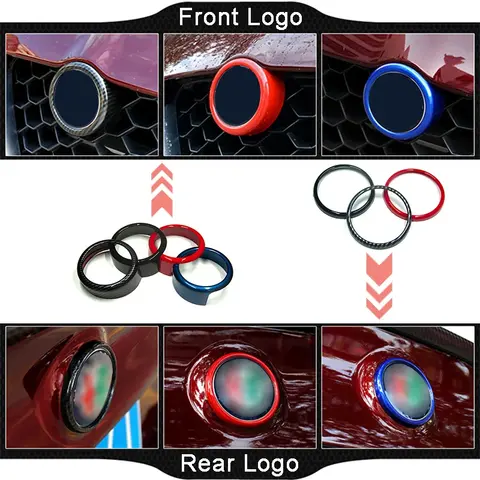 Anello decorativo con logo Distintivo anteriore Copri emblema bagagliaio, adesivi esterni per auto per accessori Alfa Romeo Giulia Stelvio 2017-2019