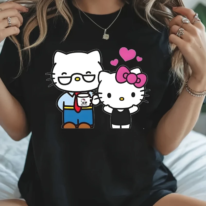 Женская футболка Sanrio Hello Kitty, черная повседневная футболка с короткими рукавами и круглым вырезом, модная спортивная футболка
Женская футболка Sanrio Hello Kitty, черная повседневная футболка с короткими рукавами и круглым вырезом, модная спортивная футболка