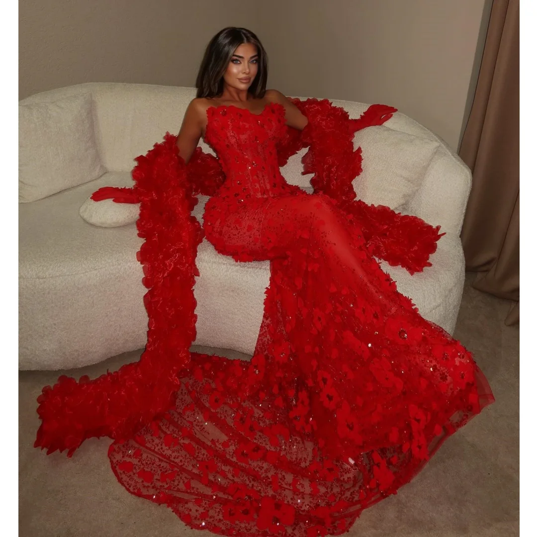 Exquisite Red Flowers Evening Dresses Lace Sequins Bustier Corset Prom Dress with Wrap Party Gown Gala Vestidos Customized
Exquisite Red Flowers Evening Dresses Lace Sequins Bustier Corset Prom Dress with Wrap Party Gown Gala Vestidos Customized