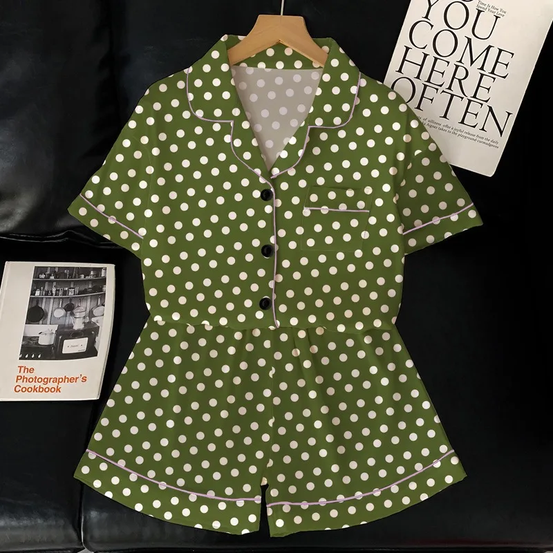 Pajamas Women Ice Silk Short Sleeve Shorts Suit Simple Polka Dot Student Loungewear Lapel Cardigan Top Shorts Plus Size 2PCS/Set
Pajamas Women Ice Silk Short Sleeve Shorts Suit Simple Polka Dot Student Loungewear Lapel Cardigan Top Shorts Plus Size 2PCS/Set