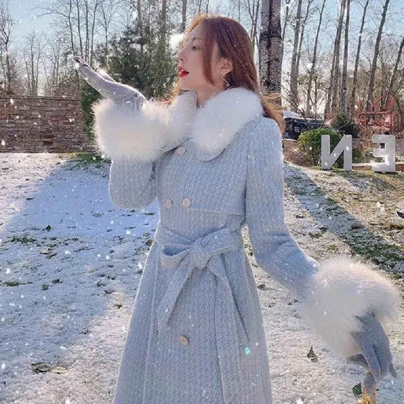 High-Grade Mink Woolen Coat Women's 2023 New Winter Jacket Fur Collar Long Thicken Woolen Jackets Female Warm Waist Outwear
High-Grade Mink Woolen Coat Women's 2023 New Winter Jacket Fur Collar Long Thicken Woolen Jackets Female Warm Waist Outwear