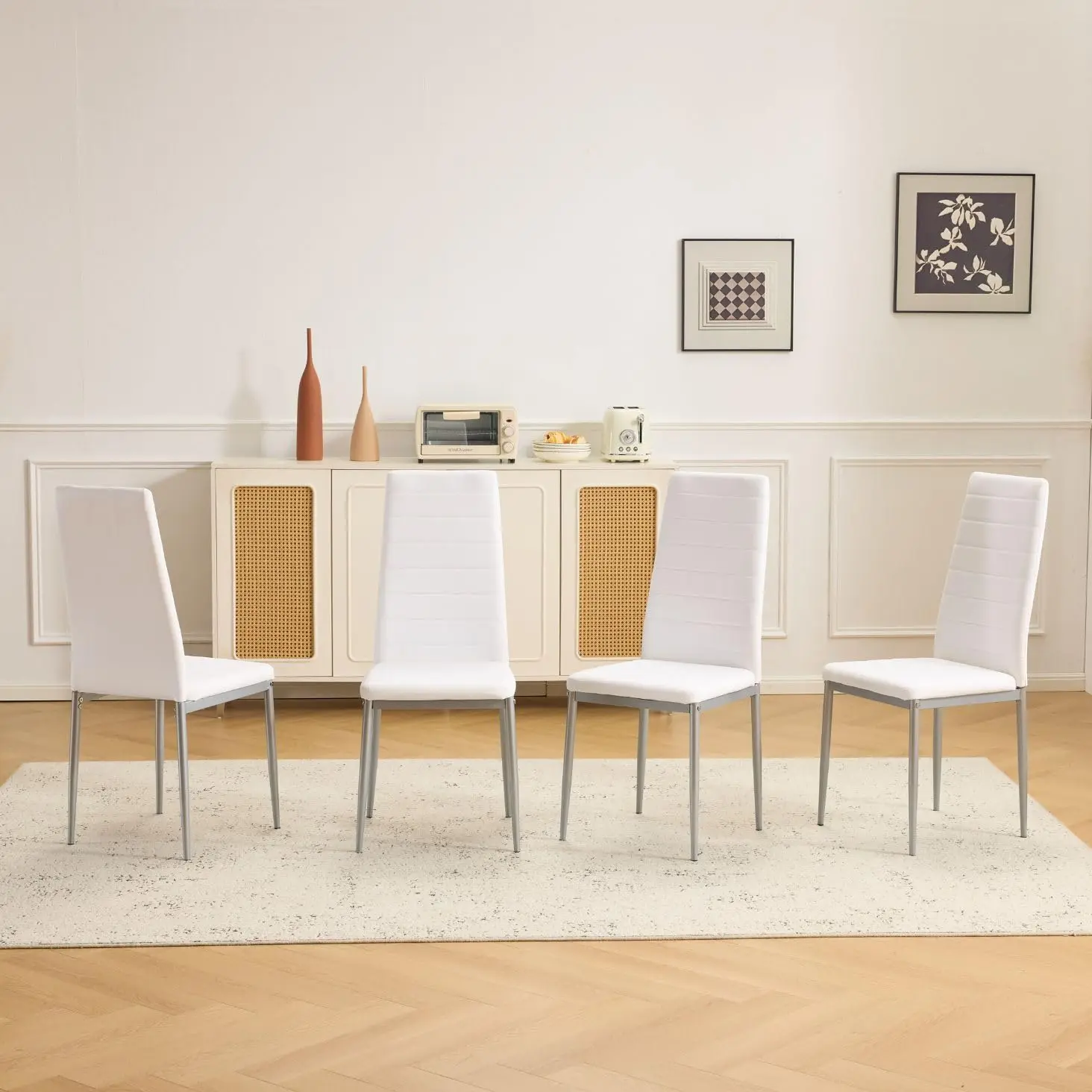 White Leather Dining Chairs Set of 4 Curved Back Foot Cap Kitchen Living Room 300lbs, Customized
White Leather Dining Chairs Set of 4 Curved Back Foot Cap Kitchen Living Room 300lbs, Customized