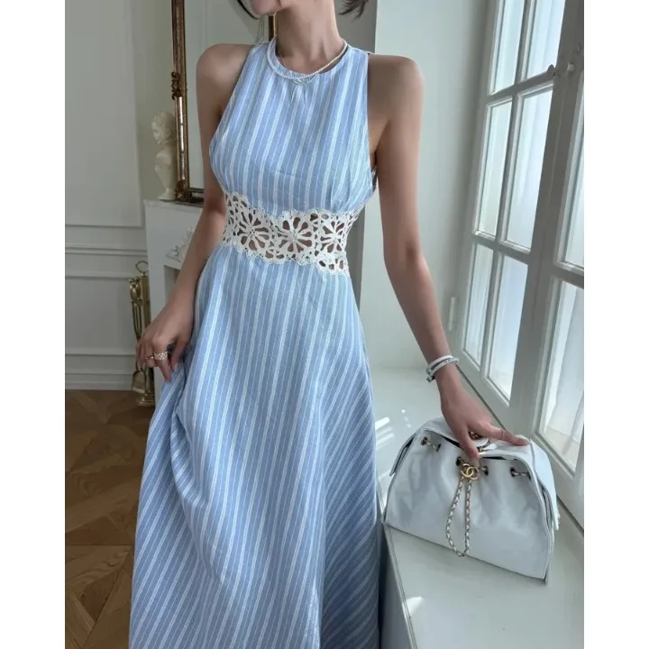 Fashionable Summer 2026 Korean Style Lace Splicing Striped Vest Dress Women's High Waist Breathable Skin-friendly Casual Dress
Fashionable Summer 2026 Korean Style Lace Splicing Striped Vest Dress Women's High Waist Breathable Skin-friendly Casual Dress