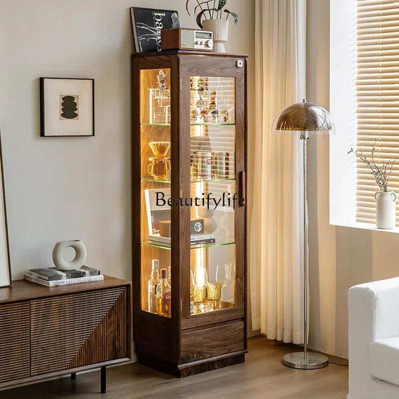 Black walnut glass display cabinet, smart fingerprint lock, solid wood living room, TV side cabinet floor
Black walnut glass display cabinet, smart fingerprint lock, solid wood living room, TV side cabinet floor
