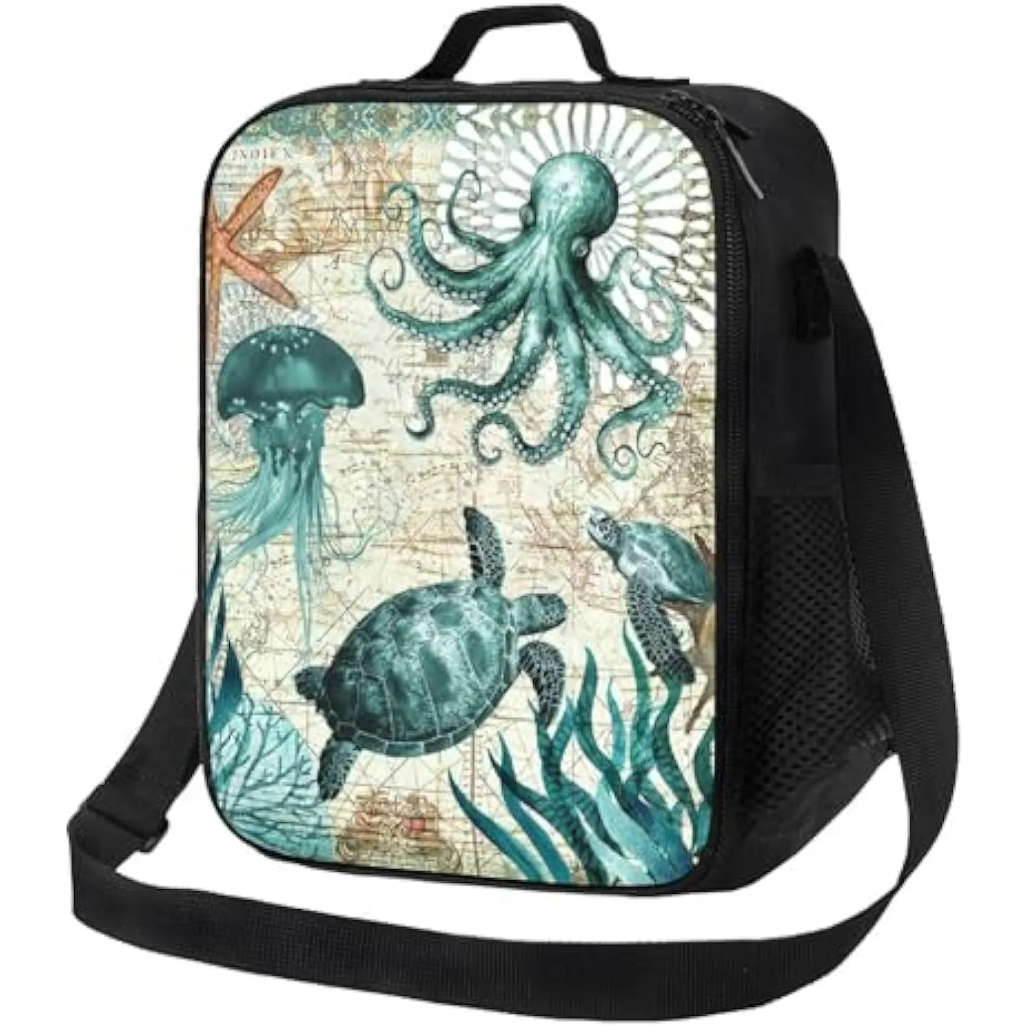 Nautical Sea Creature Print Insulated Lunch Bag with Adjustable Strap for School Picnic Work
Nautical Sea Creature Print Insulated Lunch Bag with Adjustable Strap for School Picnic Work