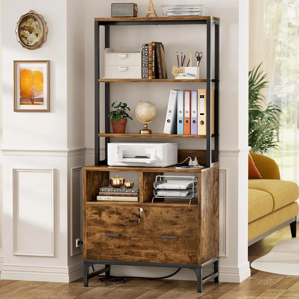 File Cabinet with Charging Station, Vertical Filing Cabinet with Lock & Large Drawer, Printer Stand with Storage Shelve
File Cabinet with Charging Station, Vertical Filing Cabinet with Lock & Large Drawer, Printer Stand with Storage Shelve